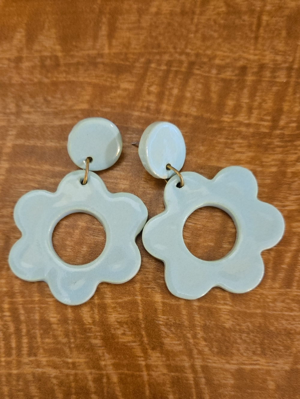Ceramic Flower Earrings - Light Blue